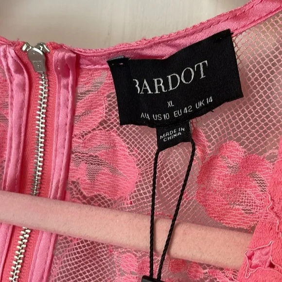 NWT Bardot Ellie Lace Corset Dress Hot Pink Bloom XL Mini Skirt Long Sleeve - Picture 5 of 10
